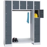 Wolf Odprt garderobni sistem, skupne mere VxŠ 1850 x 1500 mm, 13 predelkov, bazaltno siva RAL 7012 | Shoptok.si