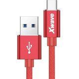 X Wave kabl za punjač usb a 3.0 (muški) na usb c 3.1 (muški) 2m crveni upleteni | ePonuda.com