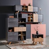 CARRYHOME nizka omarica barve hrasta, temno siva | Shoptok.si