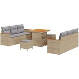  9-delni vrtni kavč set z blazinami Bež Poli ratan akacija | Shoptok.si