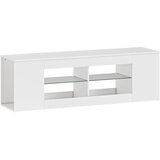  TV stalak 140 cm TV ormarić 6 pretinaca 2 staklene police iverica bijela | shoptok.hr