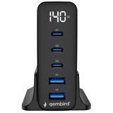 Gembird TA-UC-2A3C-PD140-01-BK 5-port 140 W GaN USB fast charger, black | Eponuda.com