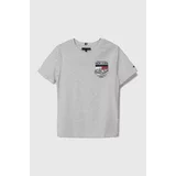 Tommy Hilfiger Otroška bombažna kratka majica siva barva