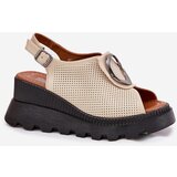 Boto Ladies Leather Wedge Sandals With Decoration Beige Artiker | shoptok.hr
