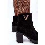 Boto Women's Suede Boots On Heel With Decoration Black Strong | ePonuda.com