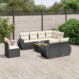 Maison Chic Seti vrtnega pohištva - Vrtna garnitura - Vrtni pohištvo set 9-delna z blazinami črn poli ratan, (21803854) | Shoptok.si