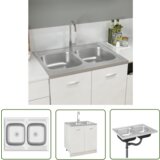 The Living Store Dvojno kuhinjsko pomivalno korito srebrno 800x600x155 mm - Kuhinjsko Pomivalno Korito, (21744830) | Shoptok.si