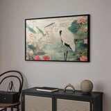  Plakat - Over the Asian Pond - illustration in the Japanese print style featuring a heron 90x60 Crni okvir | shoptok.hr