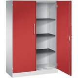 C+P Omara s krilnimi vrati ASISTO, višina 1617 mm, širina 1000 mm, 3 police, svetlo sive/ognjeno rdeče barve | Shoptok.si