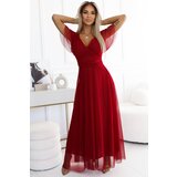 Numoco 562-2 NASTIA Long dress with neckline and short sleeves - BORDO | Shoptok.si