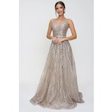 By Saygı Glittery Ghost and Tulle Princess Evening Dress Gold | shoptok.hr