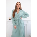 Kesi Włoski Dress tied with a pleated hem dark mint | shoptok.hr