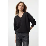 Trendyol Black Oversize/Wide Fit Thick V-neck Knitted Sweatshirt