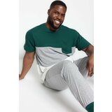 Trendyol Plus Size Pajama Set - Green - Colorblock Cene