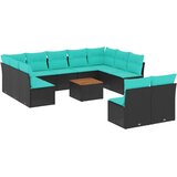  Vrtna garnitura - 12-dijelni set vrtnih sofa s jastucima poliratan crni - Crna 1 | shoptok.hr