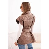 Kesi Włoski Women's quilted vest with a belt and wide collar fango | Shoptok.si