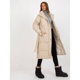Fashion Hunters Light beige long quilted winter jacket with a belt Cijene