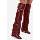 Boto Insulated Boots with Turned Over Shaft Over the Knee Block Heel Bordeaux Serelle | Shoptok.si