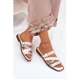 Boto Embellished women's flip flops on flat heel with straps and buckle white Manitte | ePonuda.com