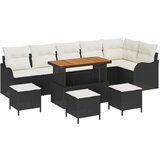 vidaXL 10-delni vrtni sofa set z blazinami črn poli ratan akacija, 2-sedežna vrtna sofa z blazinami črn poli ratan, 4-delni vrtni jedilni set z blazinami črn poli ratan akacija Cene