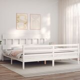 vidaXL Posteljni okvir z vzglavjem bel 200x200 cm trden les | Shoptok.si
