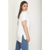 Şans Women's Plus Size White Long Back Blouse with Side Slit Cene