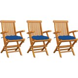 Maison Chic Vrtni stoli - Stol za vrt z modrimi blazinami 3 kosi trdna tikovina JS2566, (21876297) | Shoptok.si