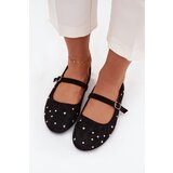 Boto Embellished Women's Ballerinas with Strap Black Olivisse Cene