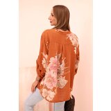 Kesi Włoski Women's cotton blouse with floral pattern and buttons, ginger | Shoptok.si