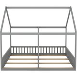 Lumor Otroška postelja v obliki hiške iz borovega lesa 2x90x200 cm - z streho in letvenim dnom - siva, (22155792) | Shoptok.si
