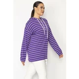 Şans Women's Plus Size Purple Front Pat with Zipper Eyelets and Lace-Up Detail, Hooded Striped Tunic