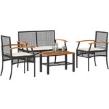 Maison Chic Seti vrtnega pohištva - Vrtna garnitura - Vrtni pohištvo set 4-delna z blazinami črn poli ratan, (21809180) | Shoptok.si