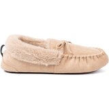 Shelvt Warm beige loafer slippers with a bow u