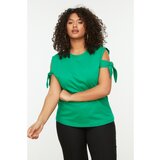 Trendyol Green Sleeve Detailed Knitted T-Shirt Cene