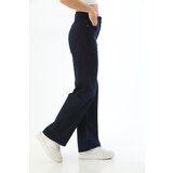 BİKELİFE Women's Navy Blue High Waist Lycra Flexible Wide Leg Palazzo Pants Cene