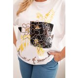 Kesi Włoski Women's Plus Size Cotton Blouse with Decorative Floral Print white + yellow | shoptok.hr