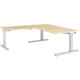 mauser Pisalna miza, s priključkom, ŠxG 1600 x 900 mm, kotni element na levi strani (širina 1000 mm), plošča imitacija javorja, ogrodje aluminijasto s | Shoptok.si