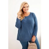 Kesi Włoski Plus size women's sweater with a boat neckline denim Cene