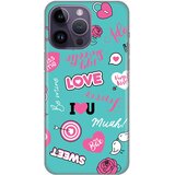 Silikonska maska za iPhone 14 Pro Max 6.7 Love Print tirkizna