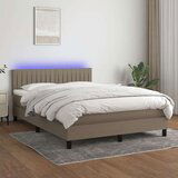 vidaXL Krevet box spring s madracem LED smeđesivi 140x190 cm tkanina | shoptok.hr