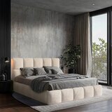 MID.YOU OBLAZINJENA POSTELJA 160 cm x 200 cm , les, tekstil, leseni material peščene barve | Shoptok.si