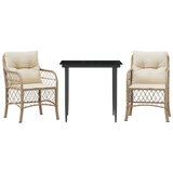  3-dijelni bistro set s jastucima bež od poliratana 80 cm table length | Shoptok.si