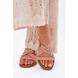 Boto Women's Flat Heel Sandals With Golden Studs Pink Zanira | Shoptok.si