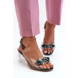 S. BARSKI Transparent sandals on a heel with decorations in green D&A