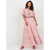 Fashion Hunters Light pink maxi skirt with frill and belt Cene