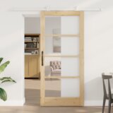 vidaXL Drsna vrata z drsnimi komponentami 'ORKDAL'iz masivnega lesa in stekla, Notranja vrata z steklom 'ORKDAL'93x202x4 cm iz masivnega lesa smreke | Shoptok.si