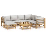 Maison Chic Seti vrtnega pohištva - Vrtna garnitura - Vrtni pohištvo set 8-delna svetlo sive blazine bambus, (21800232) | Shoptok.si