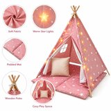 Ginger Home Dječji šator tipi Little Stars, 120x120x160 cm, roza sa zvjezdicama | shoptok.hr