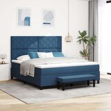 vidaXL Postelja s škatlastim dnom z ležiščem in klopjo modra 180x200 cm tkanina, (22083071) | Shoptok.si
