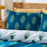 Their Nibs Bela/zelenomodra bombažna podaljšana posteljnina za zakonsko posteljo 230x220 cm Peacock Feather – | Shoptok.si